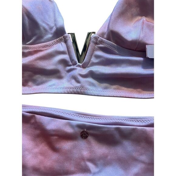 Victoria Secret Swim Bikini Top & Bottom Pink Purple Shimmer Gold V NWT Size S - Picture 2 of 3